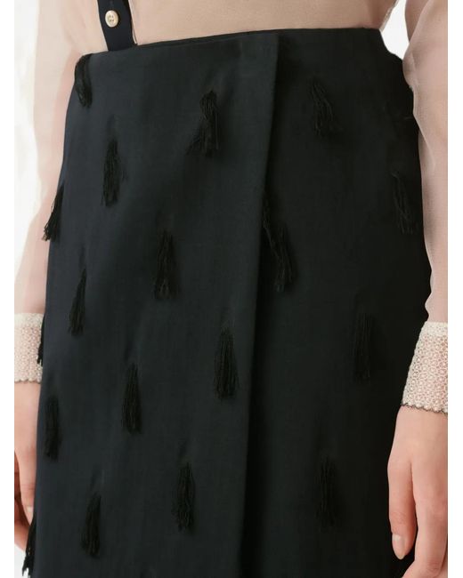 Fabiana Filippi Black Tassel-Embellished Wrap Midi Skirt