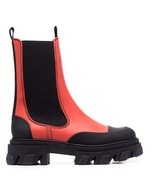 Ganni Tall Two-tone Leather Boots in Red | Lyst Australia