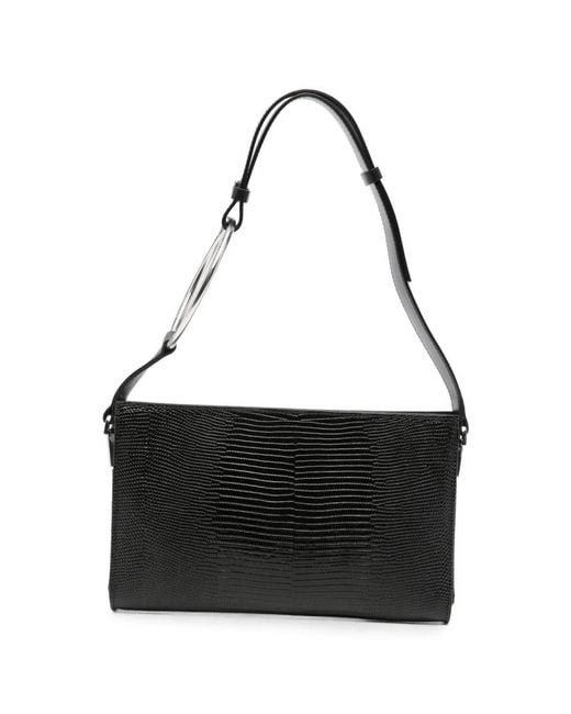 Dondup Black Ring-Handle Lizard-Effect Tote Bag