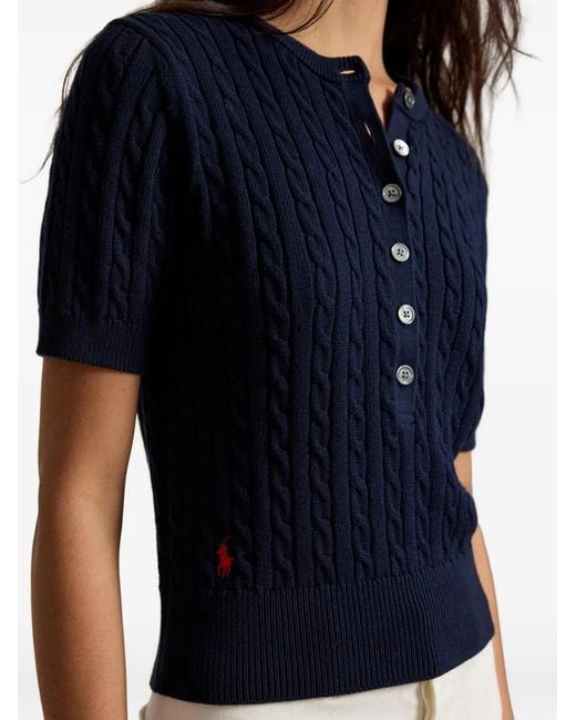 Polo Ralph Lauren Blue Cable-Knit Short-Sleeve Top