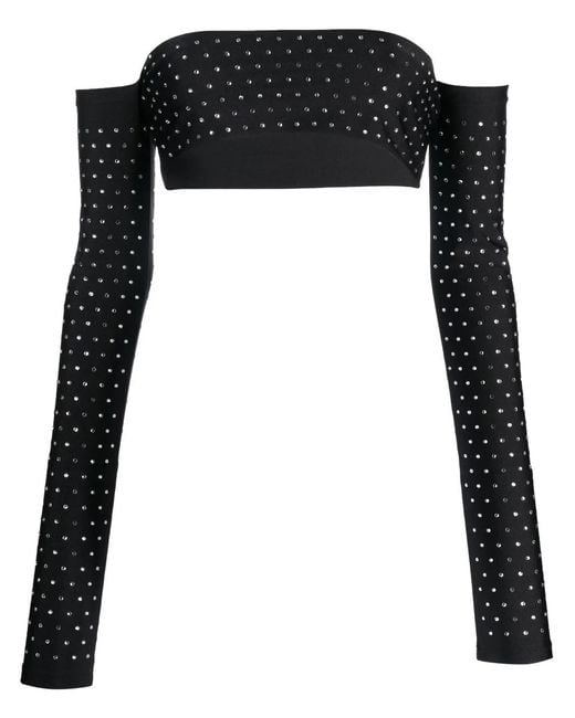 ANDAMANE Black Rhinestone-Embellished Cropped Top