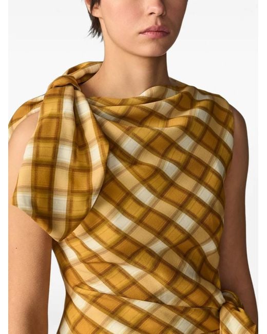 Monse Metallic Knotted-Front Checked Top