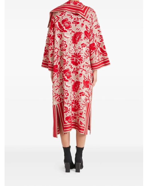 Temperley London Red Francis Floral-Pattern Striped Knit Cape