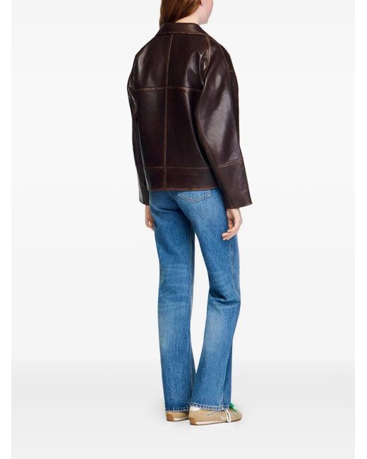 Sandro Black Oversized Leather Jacket