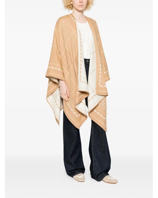 Fendi White Patterned Poncho