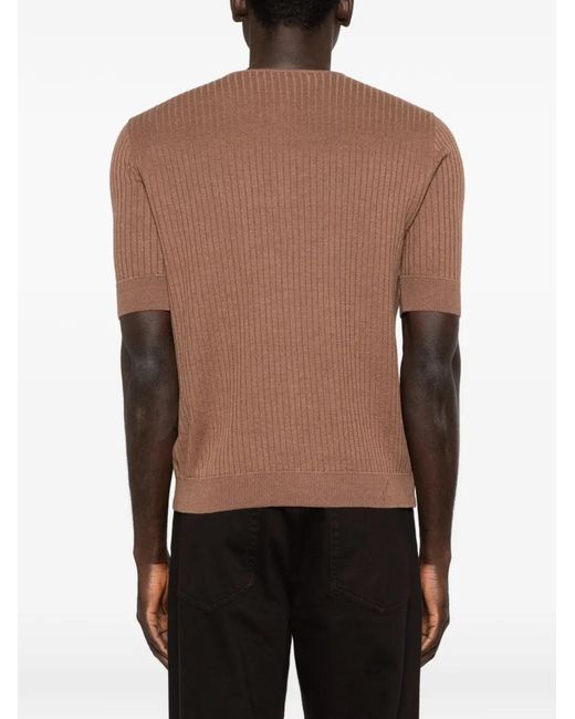 Lardini Brown Ribbed Button Shirt for men