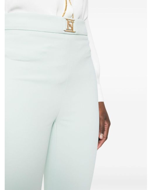 Pantalones rectos con placa del logo Elisabetta Franchi de color White