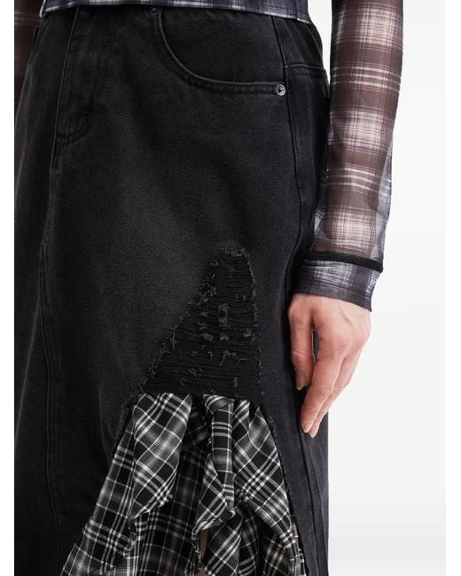 Izzue Black Ruffled Tartan Skirt