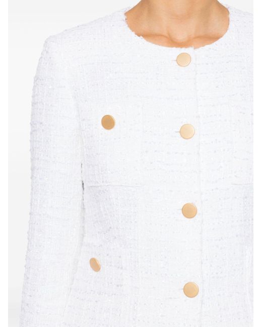 Tagliatore White Round-Neck Tweed Jacket