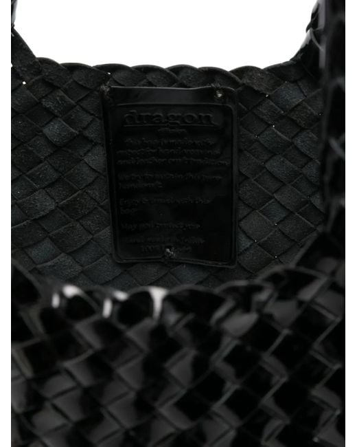 Dragon Diffusion Black Patent-Leather Woven Tote Bag