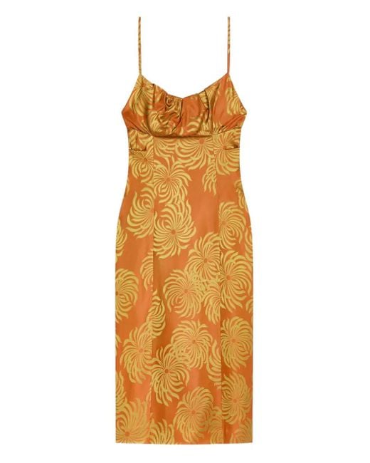 Dries Van Noten Midi-Jurk Met Geometrisch Patroon in het Orange