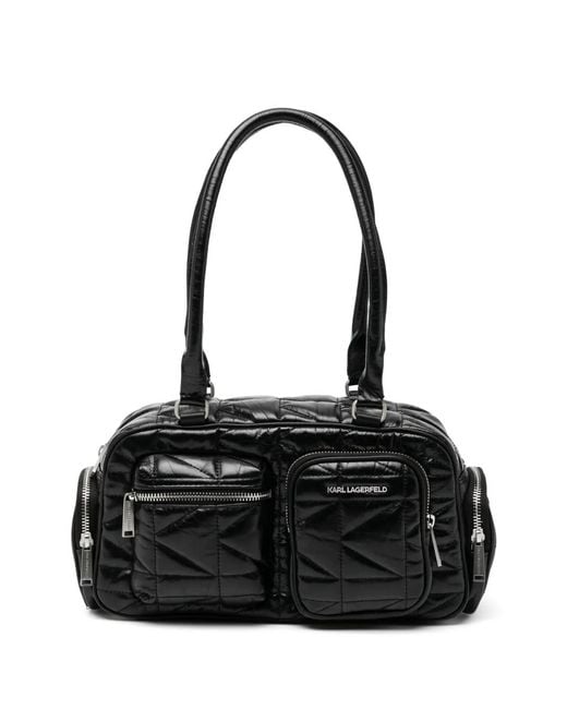 Karl Lagerfeld Black Kkuilt Pockets Md Bowling Bag