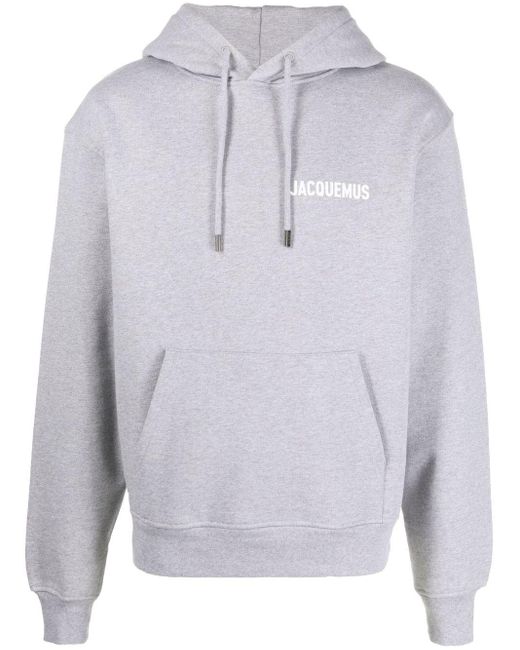 Jacquemus Organic Logo-print Cotton Hoodie in Grey | Lyst Australia