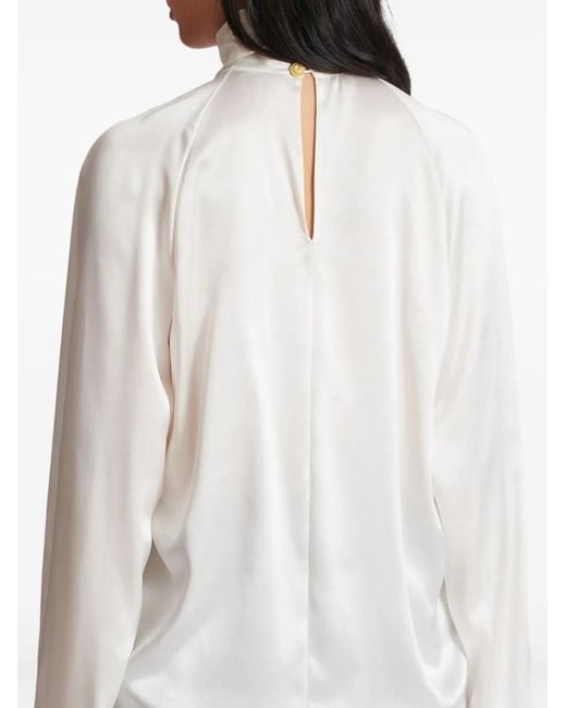 Balmain White Drapped Silk Blouse Shirt