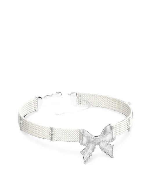 ShuShu/Tong White X Yvmin Bow-Detail Beaded Necklace
