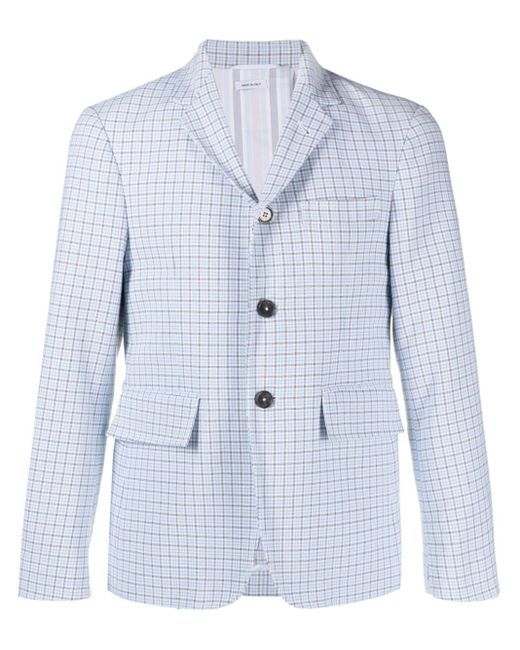 Thom Browne Blue Check-pattern Single-breasted Blazer for men