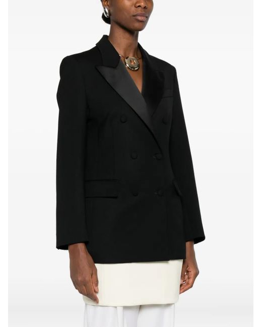 P.A.R.O.S.H. Black Satin-Lapel Double-Breasted Jacket