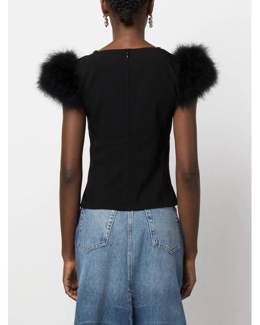 DSquared² Black Goth Feather-Trim Bustier Top