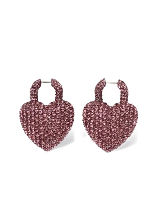Balenciaga Purple Minnie Xl Heart-Shaped Crystal-Embellished Earrings