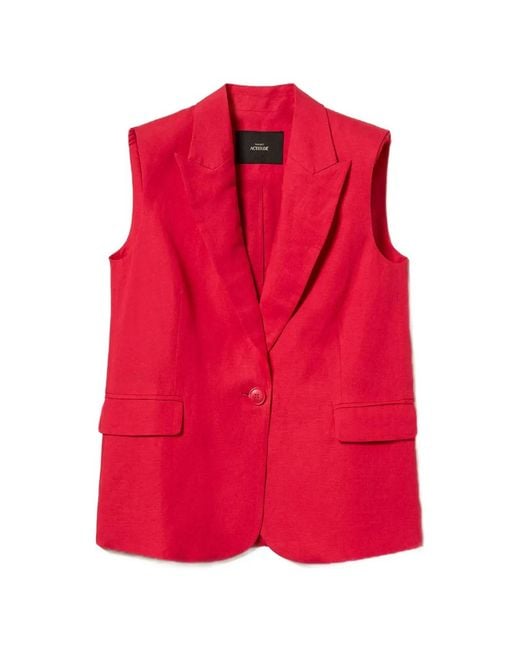 Twinset Red Linen Blend Waistcoat