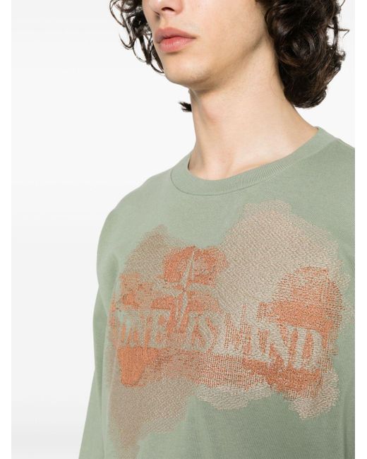 T-shirt a maniche lunghe con ricamo di Stone Island in Green da Uomo