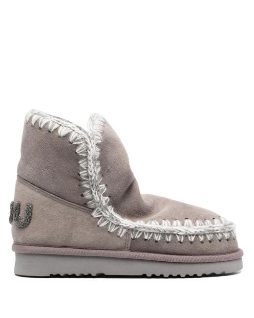 Mou Gray Logo-Appliqué Suede Ankle Boots