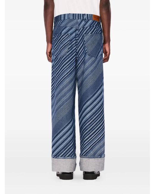 KENZO Blue Diagonal Stripe Cotton Trousers for men