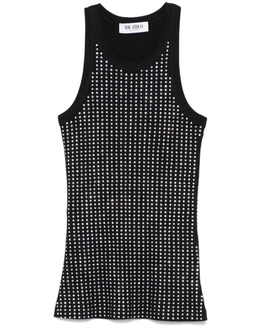 The Attico Black Tank Top With Crystal Decoration