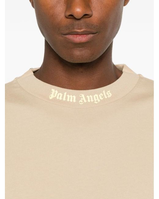 Palm Angels Natural Logo-Print Drop-Shoulder T-Shirt for men