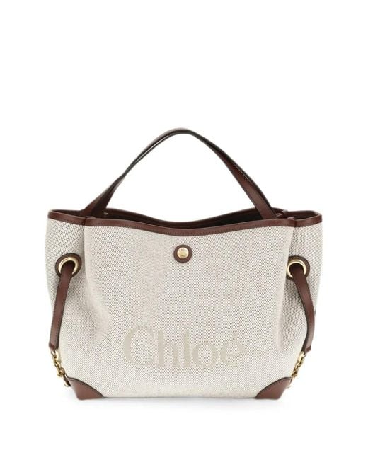 Chloé White Clover Logo-Print Tote Bag