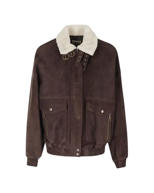 Semicouture Brown Gloria Buckle-Detail Shearling-Collar Jacket