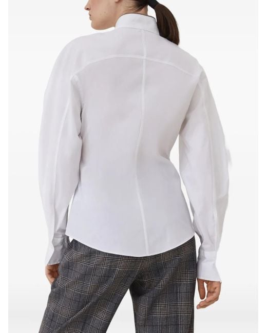 Brunello Cucinelli White High-Collar Button-Up Shirt