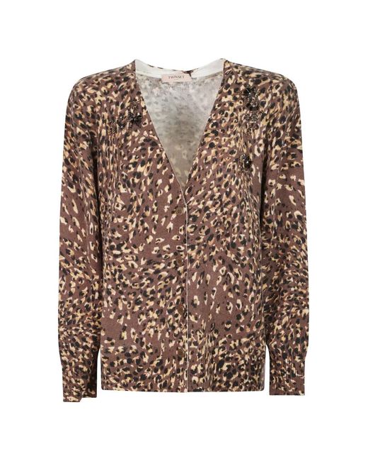 Twinset Brown Leopard-Pattern Cardigan