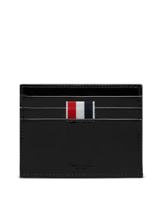Thom Browne Black Patent 4-Bar Note Compartment Card Holder for men