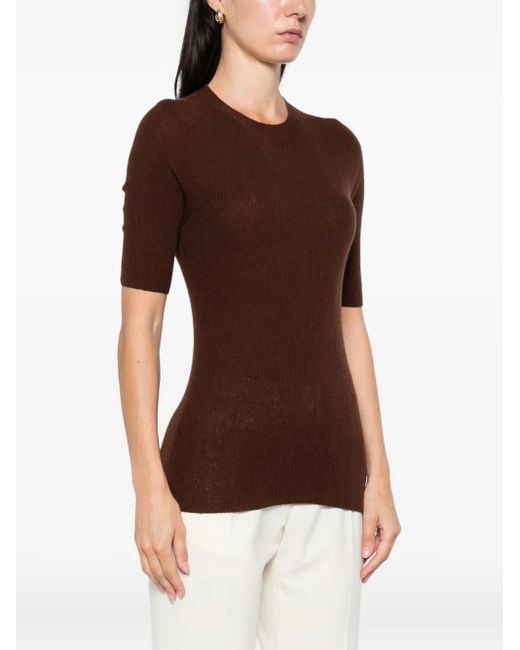 Fabiana Filippi Brown Ribbed Short-Sleeve Top