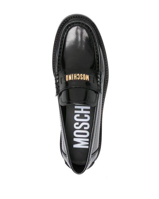 Moschino Black Logo-lettering Leather Loafers