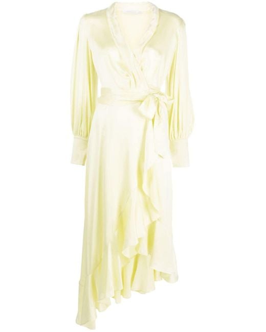 Zimmermann Yellow Silk Wrap Midi Dress