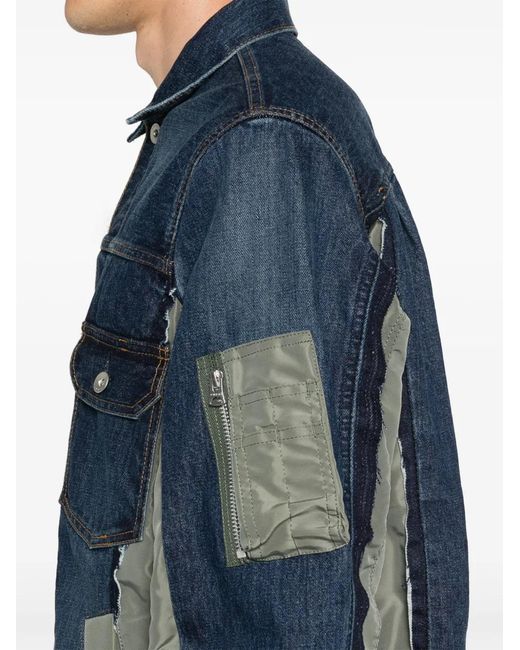 Sacai Denim Jack Met Patchwork in het Blue voor heren