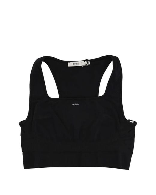 PANGAIA Black Logo-Print Racerback Sports-Bra