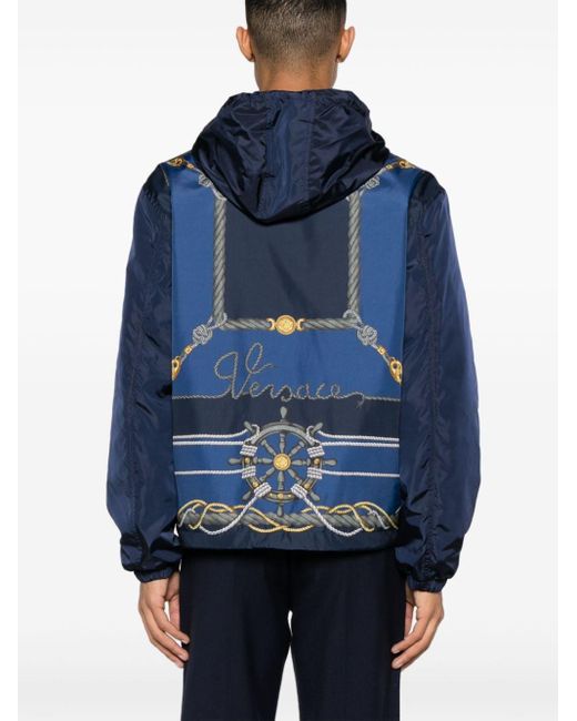 Versace Blue Graphic-print Hooded Jacket for men