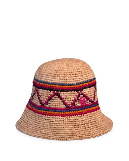 Ruslan Baginskiy Red Geometric-Pattern Straw Bucket Hat
