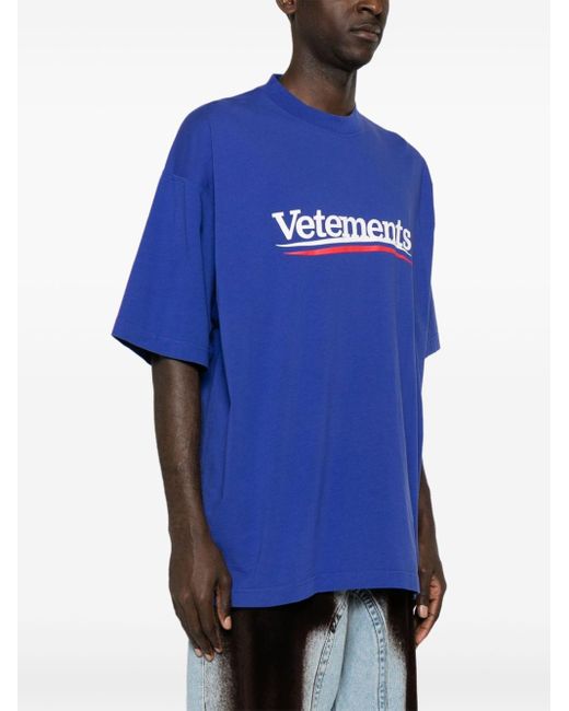 Vetements Blue Logo-print Cotton T-shirt