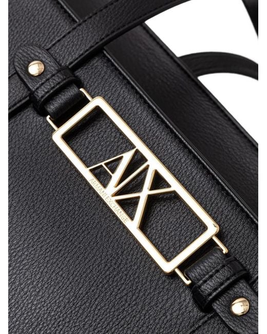 ARMANI EXCHANGE Black Logo-Plaque Pebbled-Effect Tote Bag