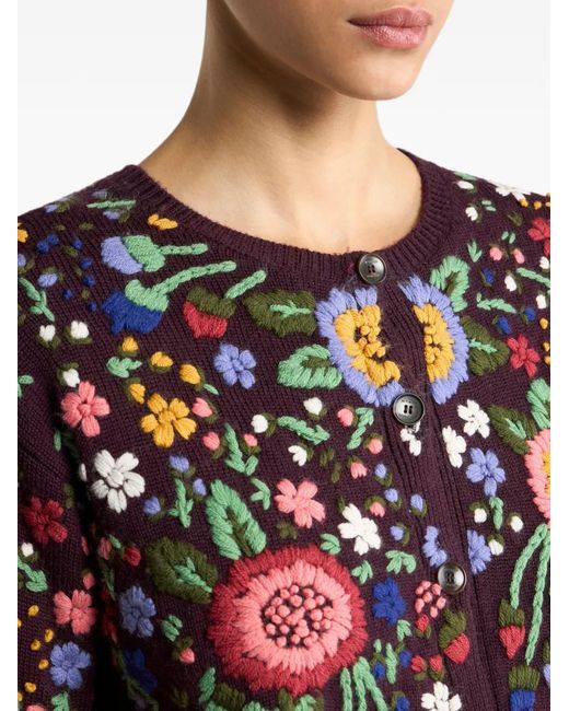 Etro Black Wool Cardigan With Floral-Embroidery