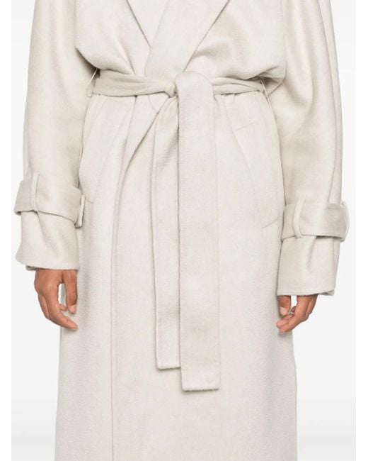 Brunello Cucinelli White Cashmere Belted Coat