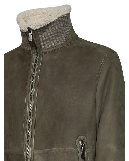 Brunello Cucinelli Green Shearling-Lined Ribbed-Knit Jacket for men