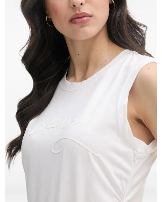 DKNY White Logo-Embroidered Sleeveless Top