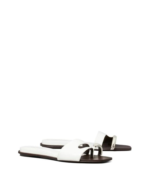 Tory Burch White Pierced Slides