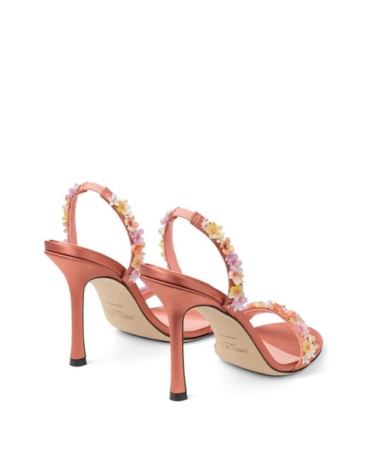 Jimmy Choo Pink 100Mm Jenn Floral-Embellished Heeled Sandals