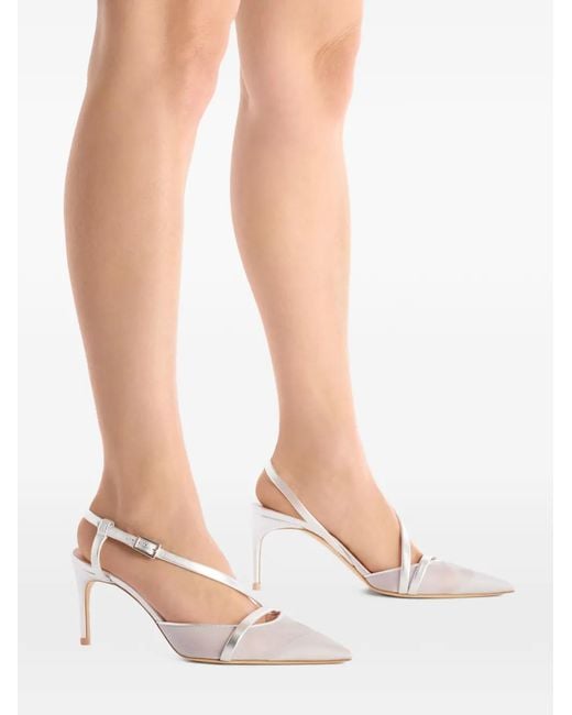 Malone Souliers White Shimmer Organza Slingback Pumps